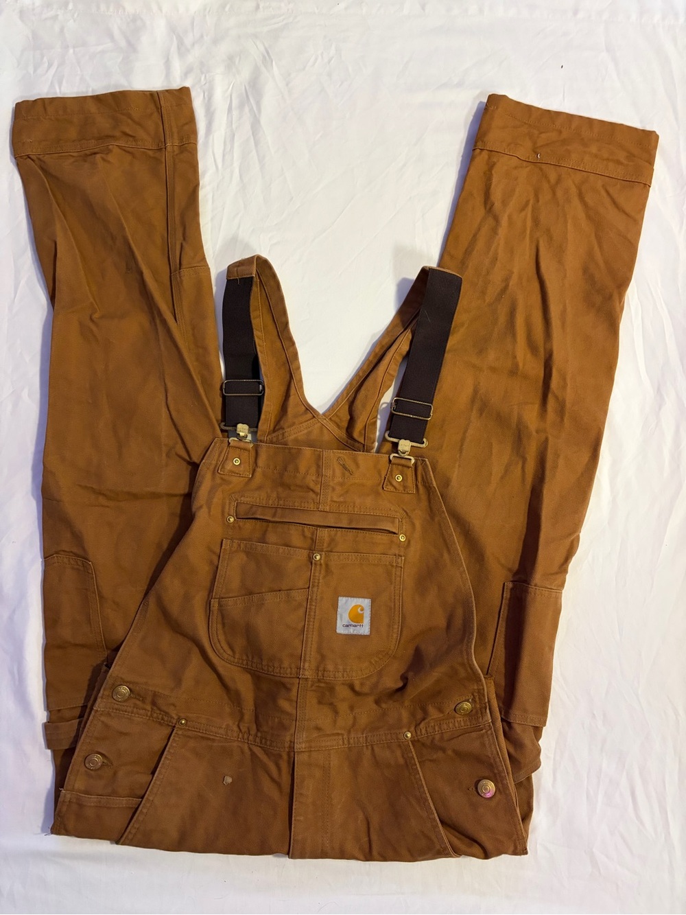 Carhartt Brown Duck Canvas Bib Overalls with Dark Straps